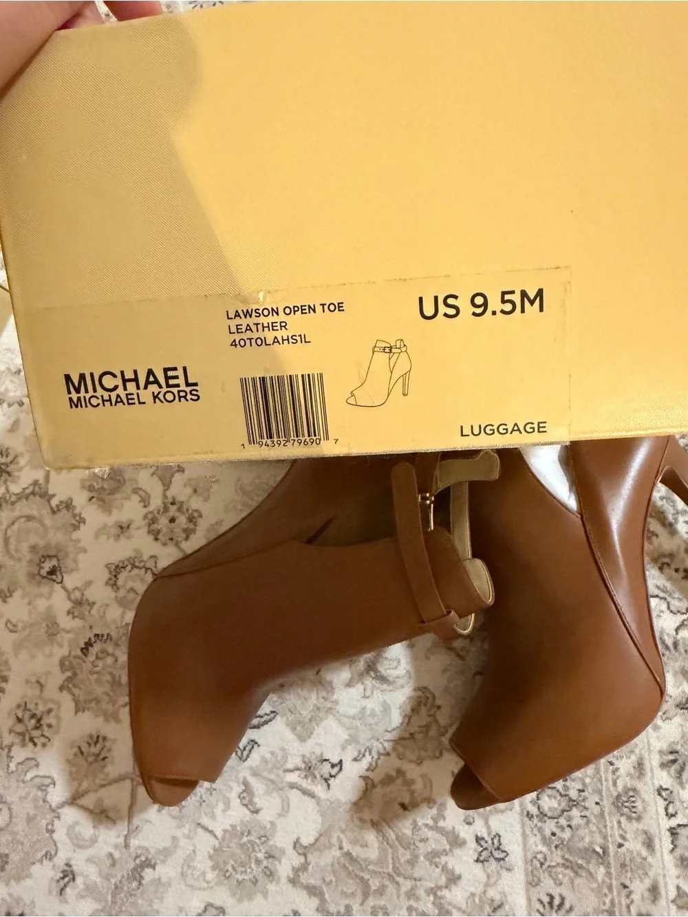 Michael Kors Cognac Leather Peep-Toe Ankle Booties with Buckle Strap